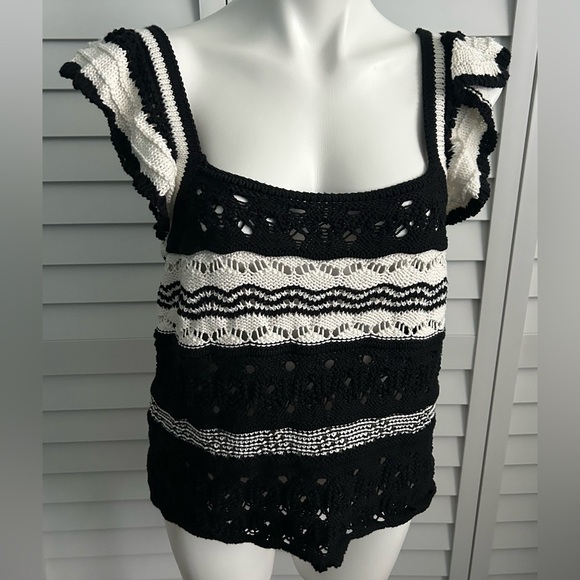 LOFT | Striped Crochet Ruffle Sweater Top - Picture 6 of 13